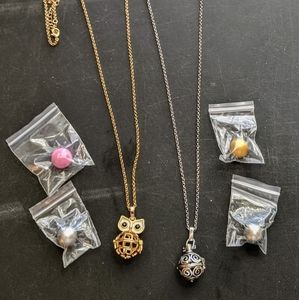 2 locket necklaces and 4 chimer balls